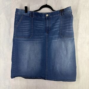 Cato Jean Skirt Womens 20W Blue Straight Pencil Pockets Stretch Designer Modest